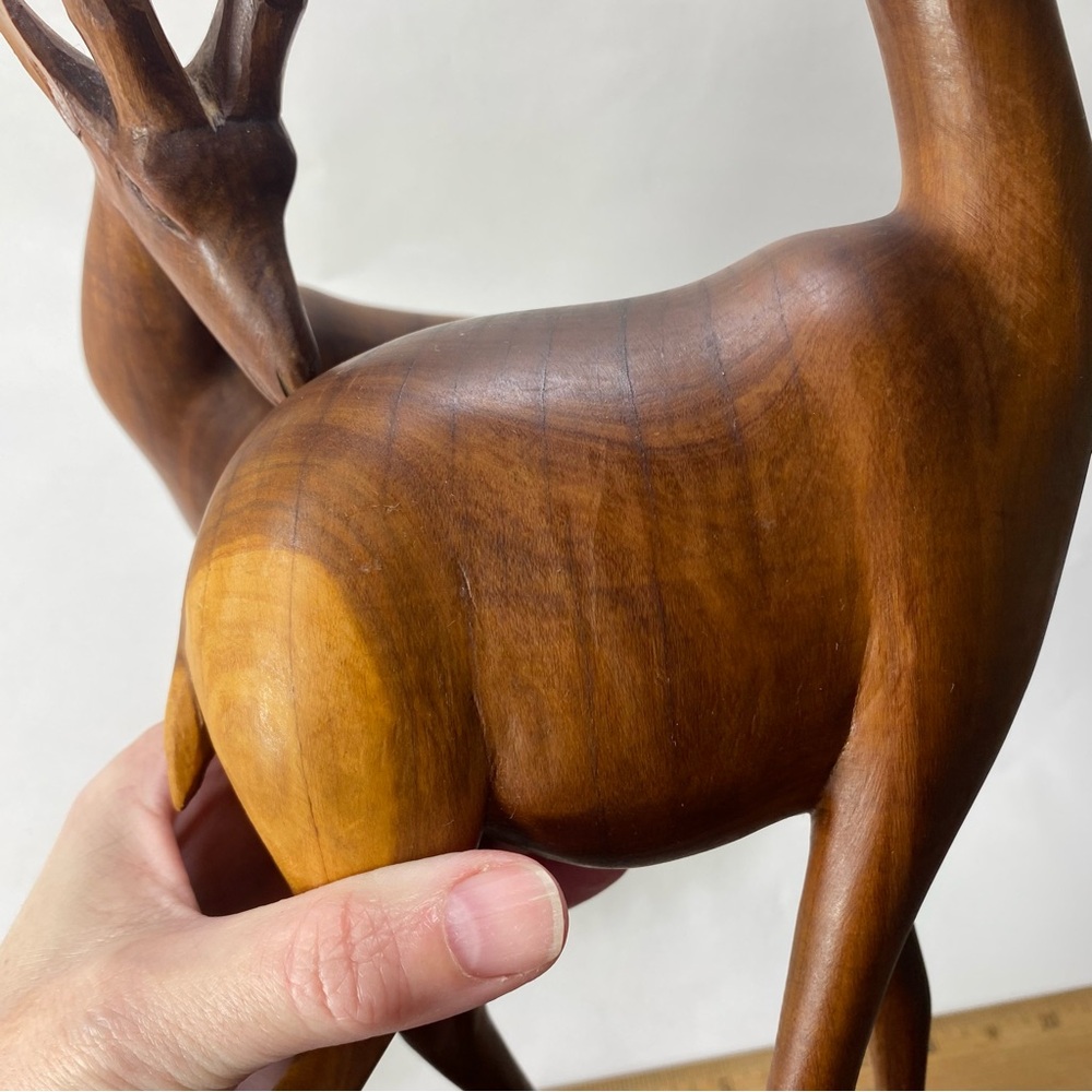 🎉LAST CALL🎉 2 MCM 14" Vintage Hand Carved Wooden Antelope Gazelle Sculptures - Picture 14 of 16